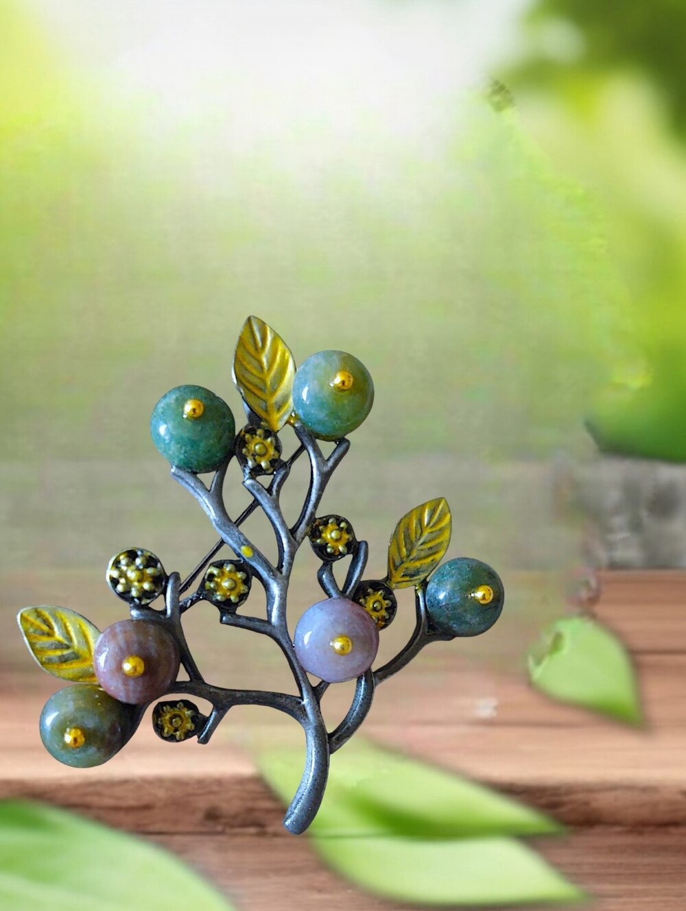 Botanical Tree Stone Brooch
